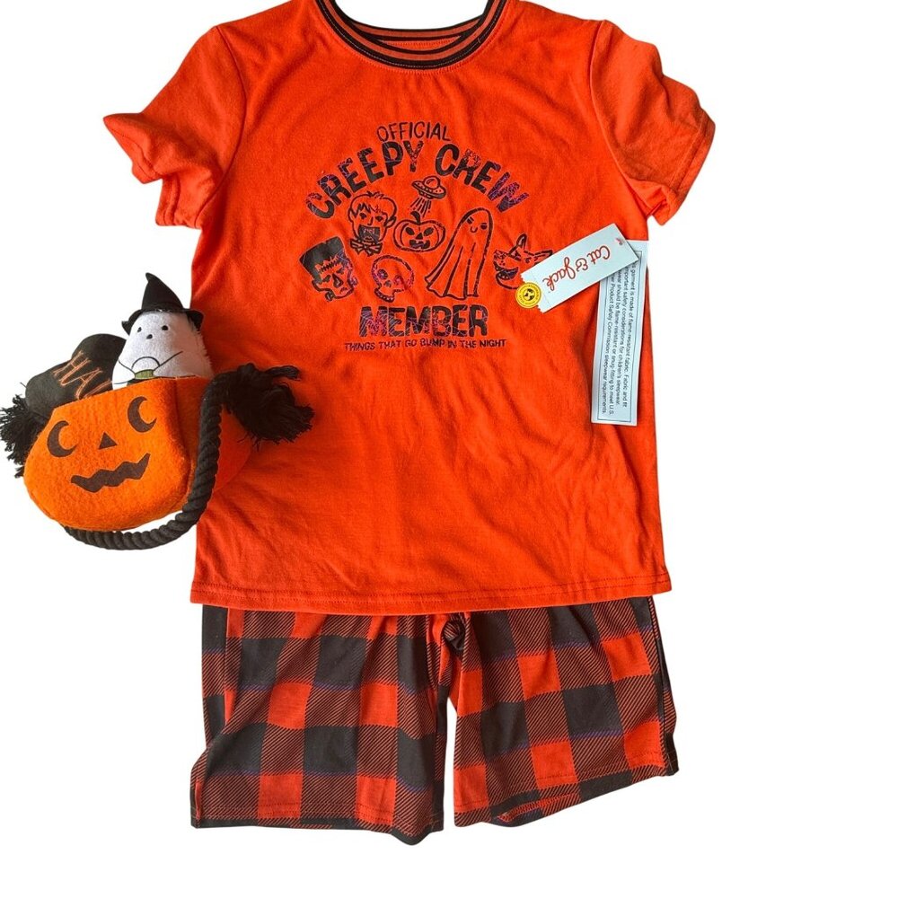 Cat & Jack Kids Halloween Pajama Set Creepy Crew Orange/Black M(8) Sleepwear